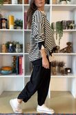 The Sunday Morning Stripe V Slouch Sweatshirt Black Ecru